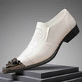 thumbnail image 2 of Black/Brown/White Men's Crocodile Texture Slip-On Dress Shoes with 3D Metal Lion Head - Patent Leather Formal Loafers, 2 of 6