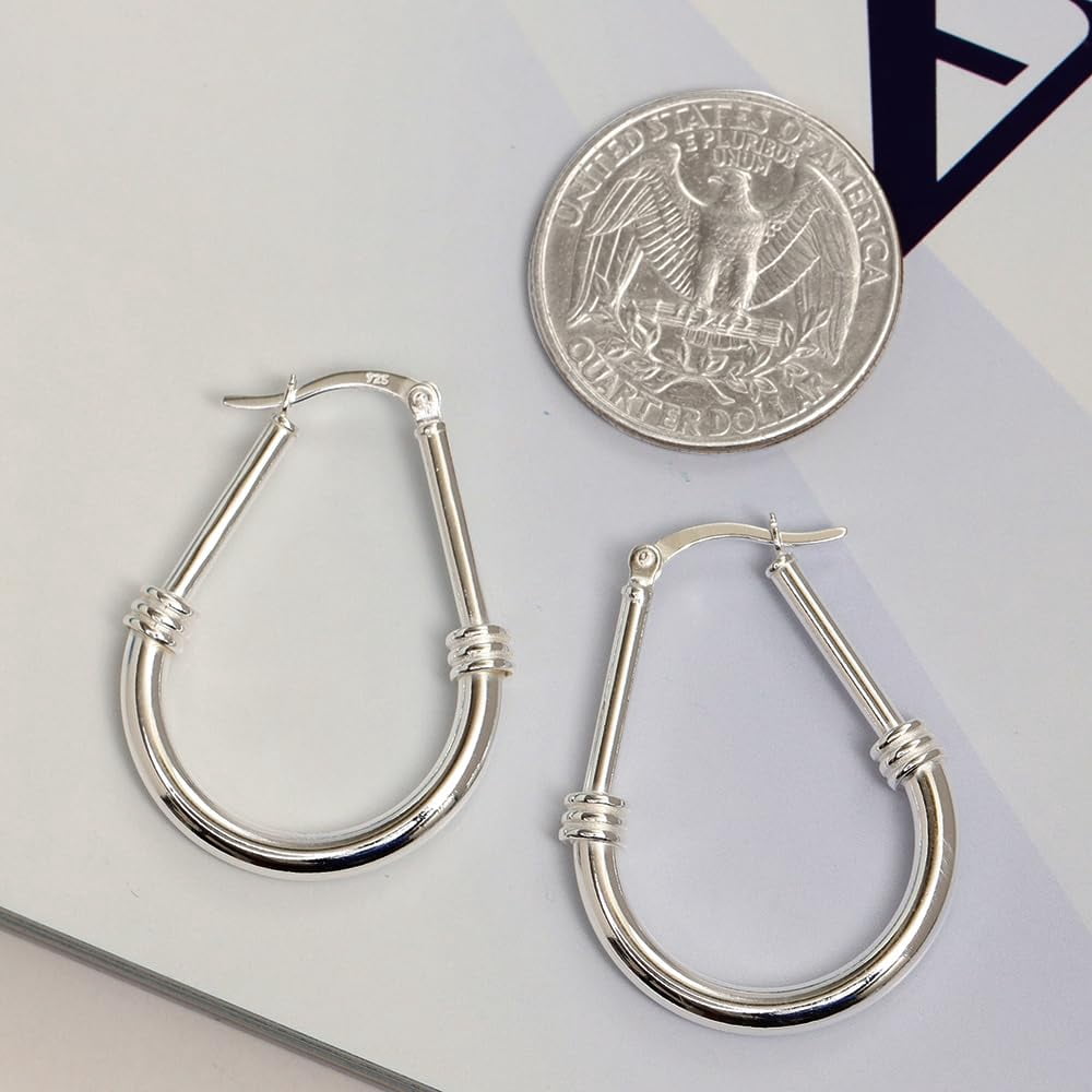 LeCalla 925 Sterling Silver Click-Top Italian Design Classic Oval Hoop Earrings Jewelry for Women and Teen 34MM