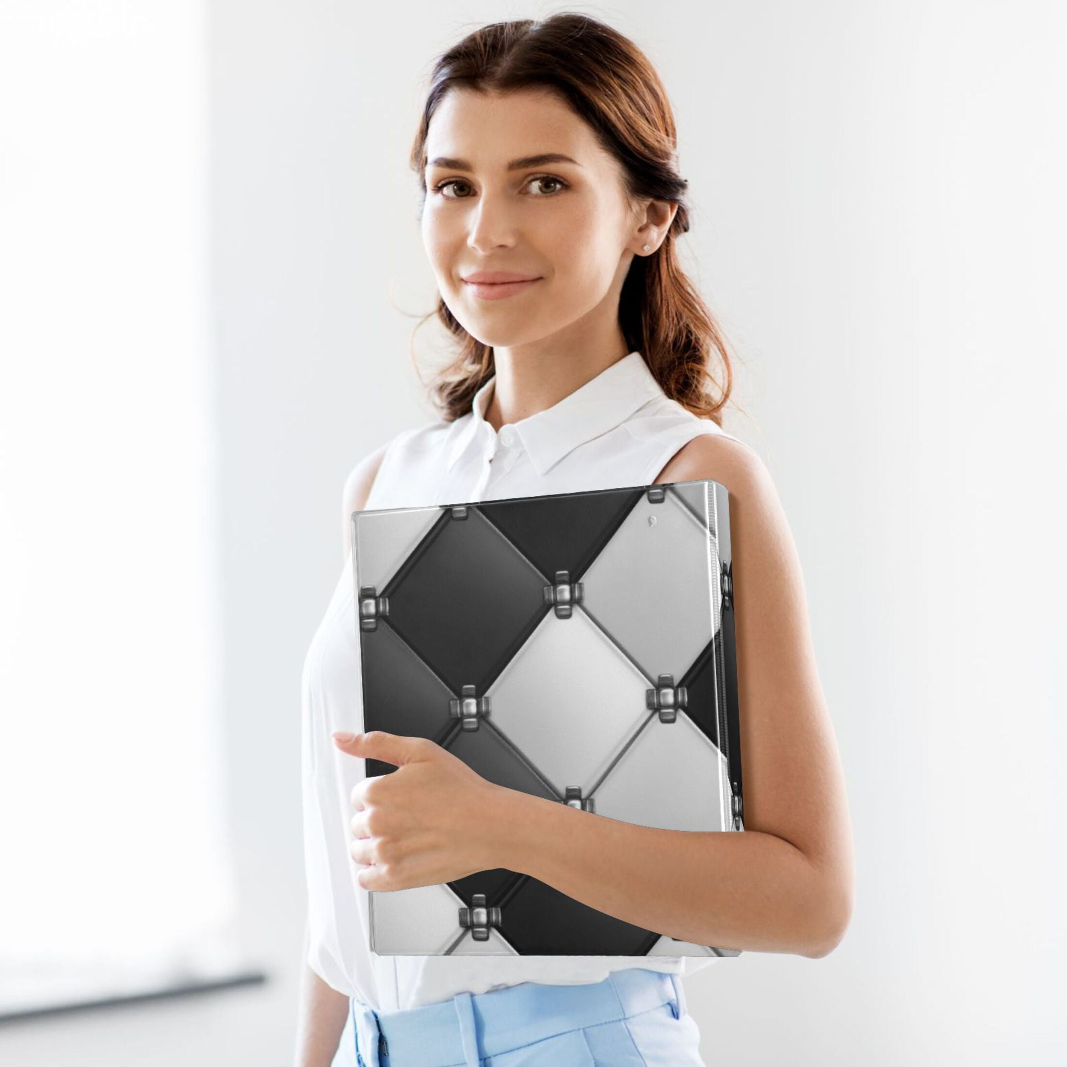Black and White Grids 3 Ring Binders 1.5 inch Hardcover File Folders with Interior Pockets A4 Size Organizer for School Office Hospital Set of 2