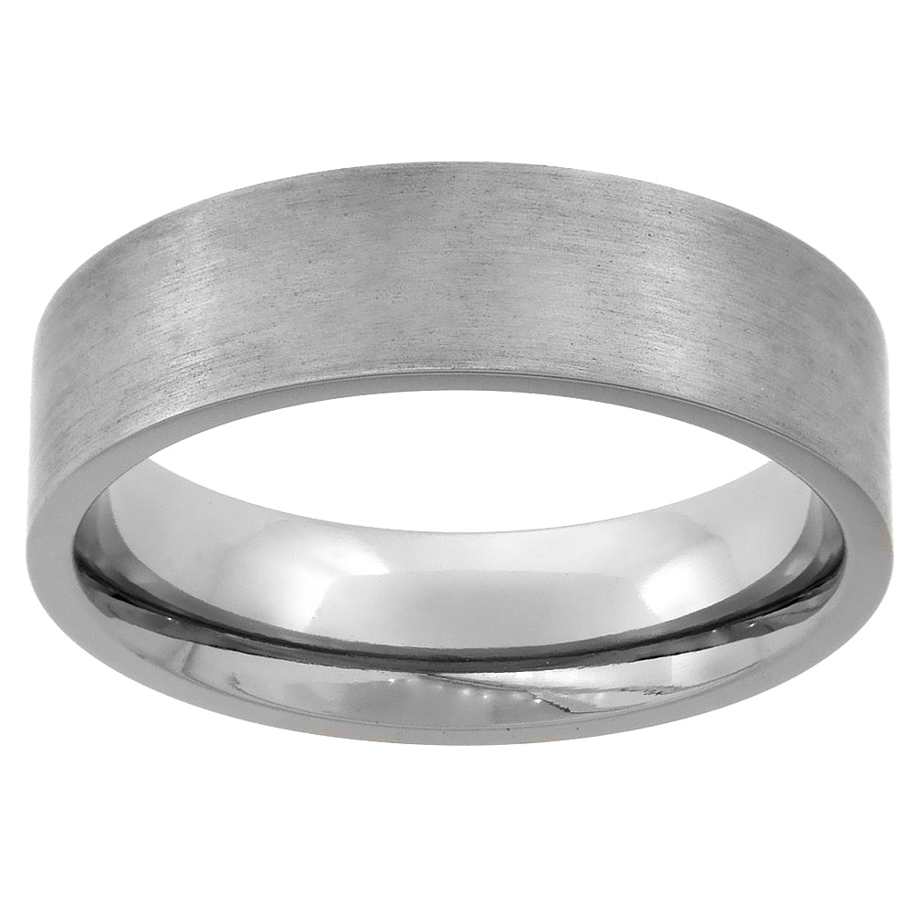 Titanium Flat Square Edges Brushed Finish Wedding Band Ring 6mm