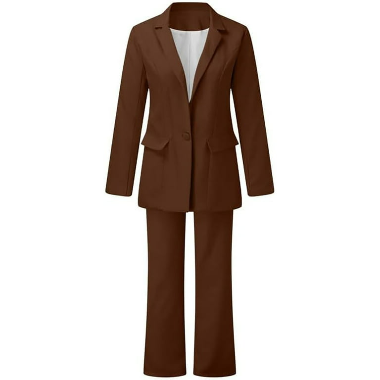 Xysaqa 2 Piece Suits Outfits for Women Blazer with Pants Wide Leg