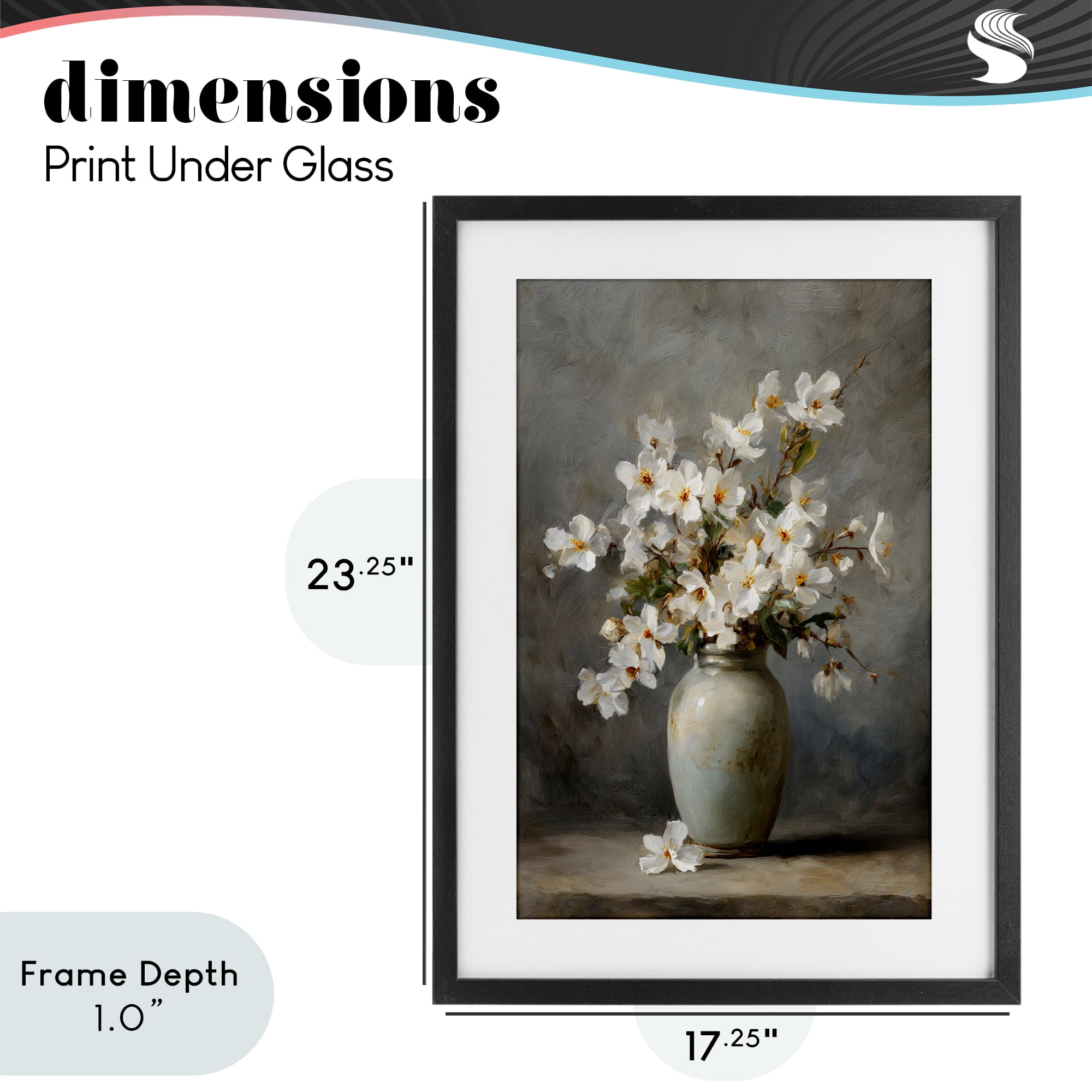 Stupell Industries Full White Flowers in Vase Black Framed Print Under Glass, design by Petal Prints Design