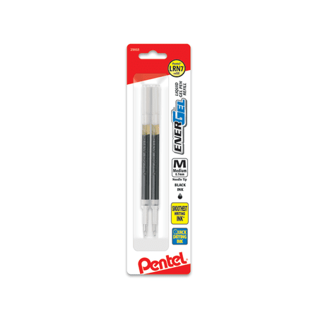 Pentel Refill Ink for EnerGel Gel Pen, 0.7mm Needle Tip, Medium, Black Ink 2-Pk