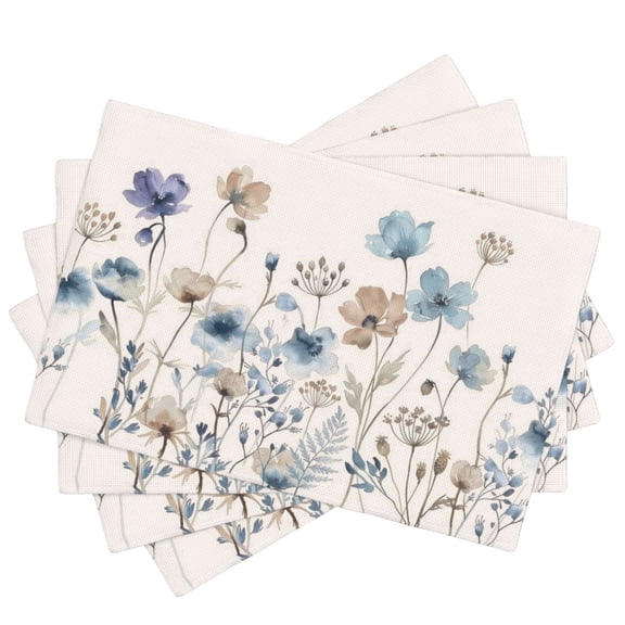 Placemats Set of 4,Summer Floral Washable Heat Resistant Linen Place Mats 12×18, Brown Poppy Decorative Table Mats for Dining Table and Kitchen
