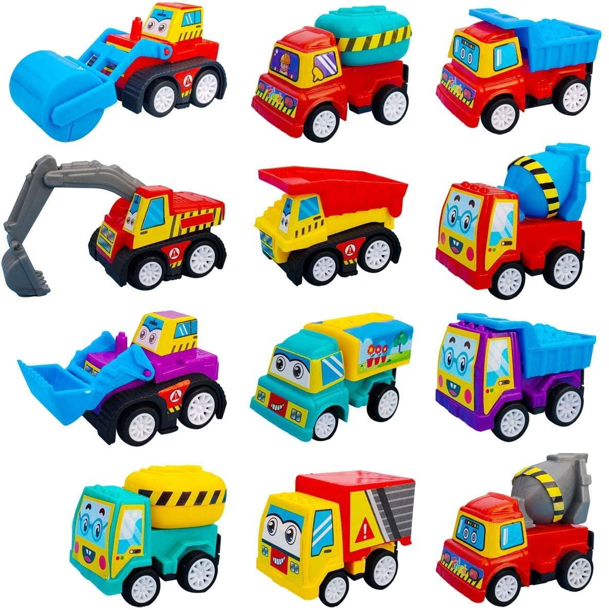 2" Pull Back Vehicles 12 Pack Assorted Mini Construction Truck Set