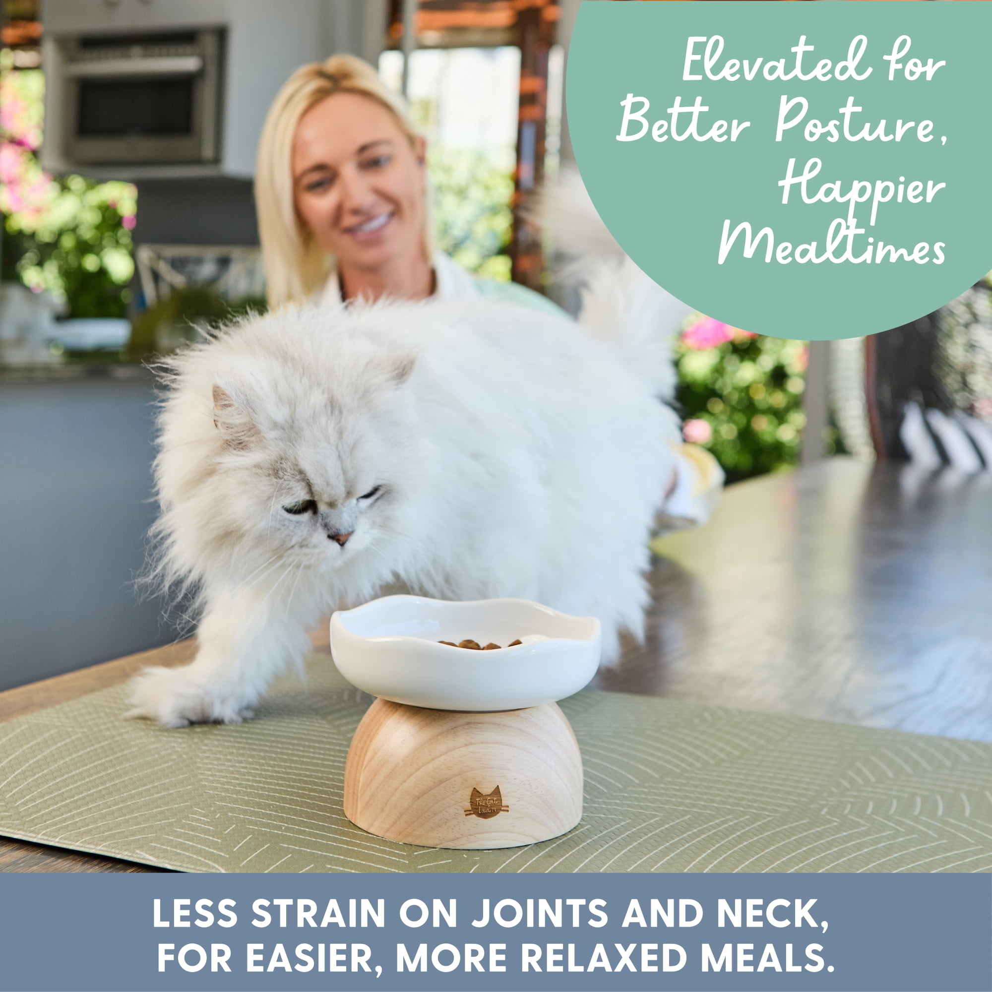 The Cat Ladies Egg Cat Food Bowl - Cute Cats Bowl - Elevated Ceramic Food Bowls - Ceramic Raised Food Bowl