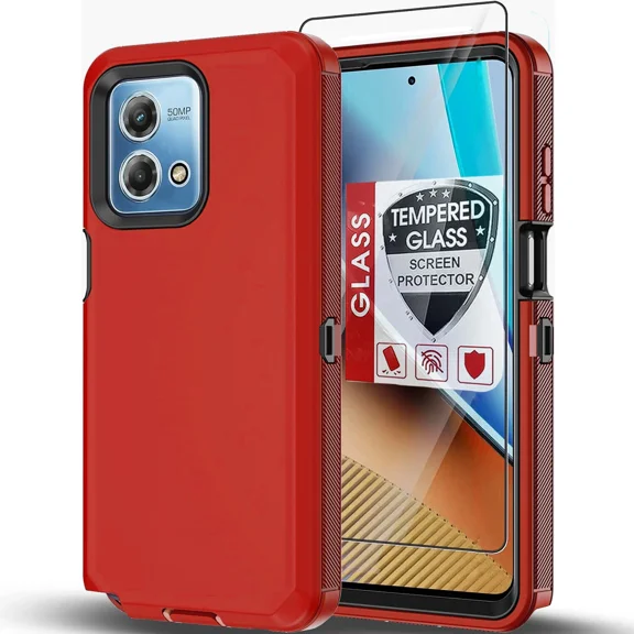Starshop Motorola G Play 2026 Case Phone Cover Shockproof Heavy Duty With Glass Screen - Red