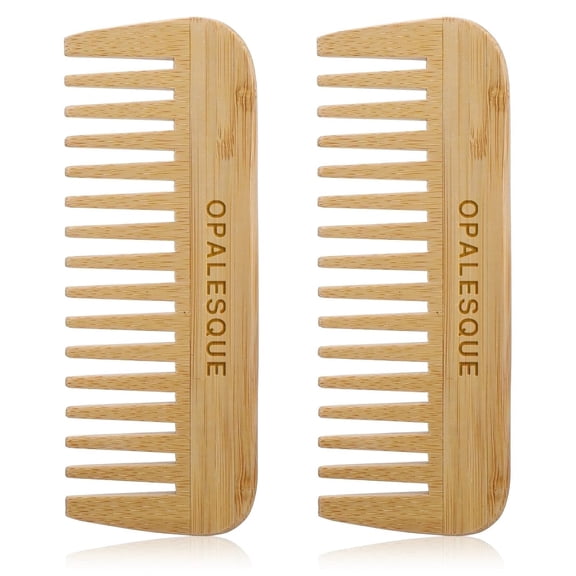 OPALESQUE Hair Combs, 2-Pack Natural Wood Detangling Combs for Curly and Long Hair