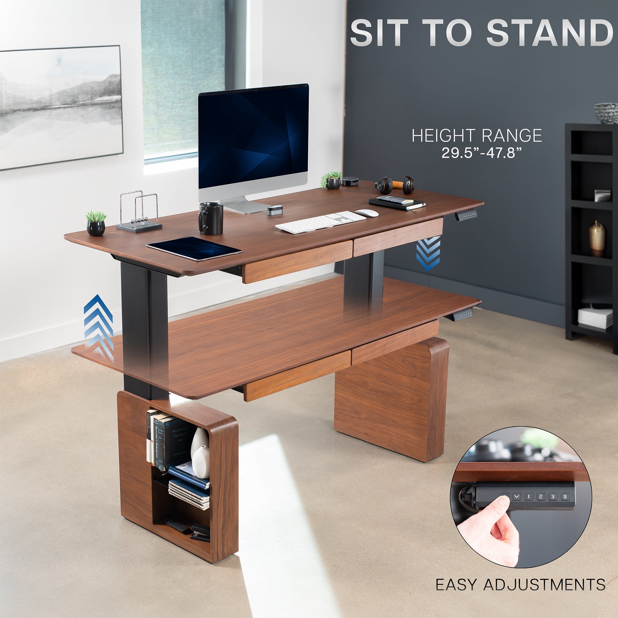 VIVO Walnut 71" x 30" Dual Motor Electric Executive Desk with Storage