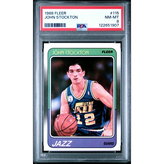 Graded 1988-89 Fleer John Stockton #115 Rookie RC Basketball Card PSA 8 Near Mint