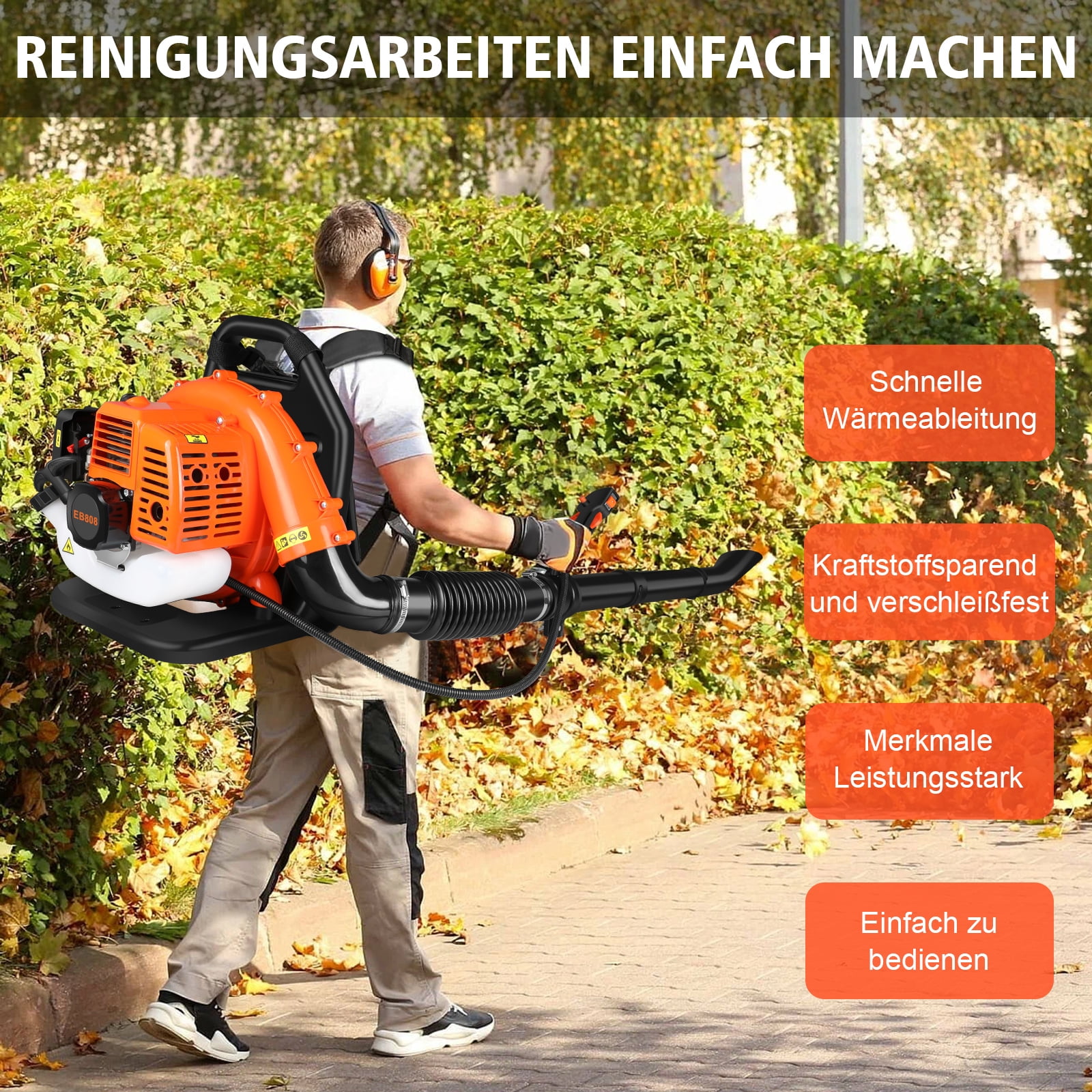 43CC Backpack Gas Powered Leaf Blower, 665CFM 2800 RPM 2-Stroke Powerful Lightweight Gasoline Grass Lawn Blower with 1.7L Fuel Tank for Yard Lawn Care, Snow Removal