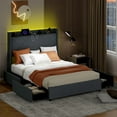 thumbnail image 4 of Gymax Full Size Bed Frame w/LED Lights Charging Station 2 Storage Pockets & 4 Drawers, 4 of 10