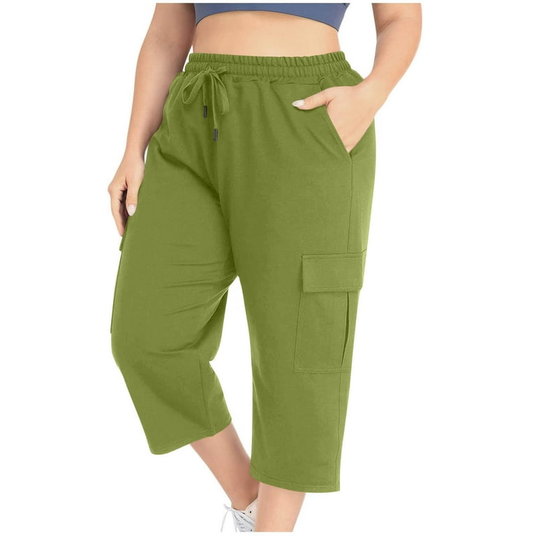 Wyobmus Plus Size Women Capri Pants Elastic Waist Oversiezed Cargo