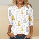 thumbnail image 3 of Mujeres 3/4 Manga Tops Y Blusas Impresas Cuello Redondo Suéter Blusa, Suave 3/4 Manga Casual Tops para las Mujeres de Verano de Uso Diario, 3 of 5