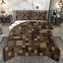 Homewish Black Brown Rectangle Bedding Comforter Set for Kids, Fashion Buffalo Plaid Twin Comforter Sets, Chic Abstract Reversible Bedding Set, Microfiber Bedroom Decor, 2 Pieces