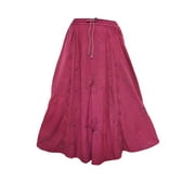 Mogul Womens Flared Skirt Pink Embroidered Bohemian Beach Summer Maxi Skirts
