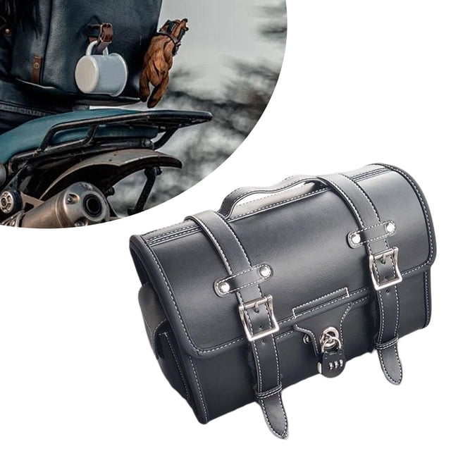 Bolsas de cola de motocicleta genérica bolsas de cola universales fáciles de instalar accesorio de conducción bolsita de viaje de viaje vintage Negro