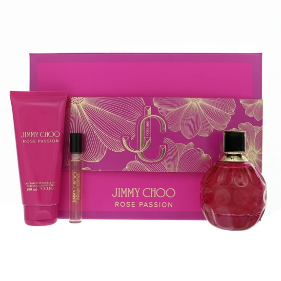 Jimmy Choo Rose Passion by Jimmy Choo 3 Piece Gift Set - 3.3 Oz Eau De Parfum Spray, 0.25 Oz Eau De Parfum Spray, 3.3 Oz Perfumed Body Lotion Gift Set for Women