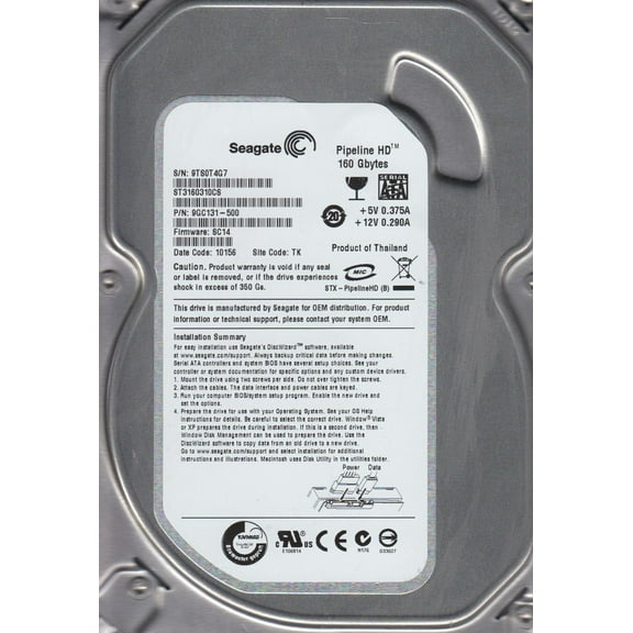 ST3160310CS, 9TS, TK, PN 9GC131-500, FW SC14, Seagate 160GB SATA 3.5 Hard Drive