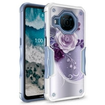 Nokia X100 5G Case, Rosebono Hybrid Dual Layer Graphic Design Pattern Heavy Duty Protection Case For Nokia X100 5G (Purple Flower)