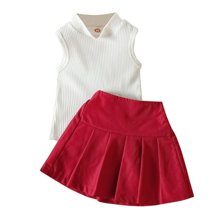 

ZIZOCWA Girls Clothes Size 10 12 Toddler Girls Clothing Set Sleeveless Solid Turtleneck Knitting Ribbed Tops Pleated Skirt Outfits for Girls Girls Wear Girls Top And Pants Set Teen Two Piec