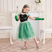 Jurebecia Princess Costume Halloween Dress Birthday Party up Clothes with Accessories Green 120 cm 5-6 Years