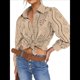 thumbnail image 1 of Blusa de Mujer con Mangas Largas Abullonadas, Cuello en V, Botones, Encaje Calado y Bordado Albaricoque XS, 1 of 10