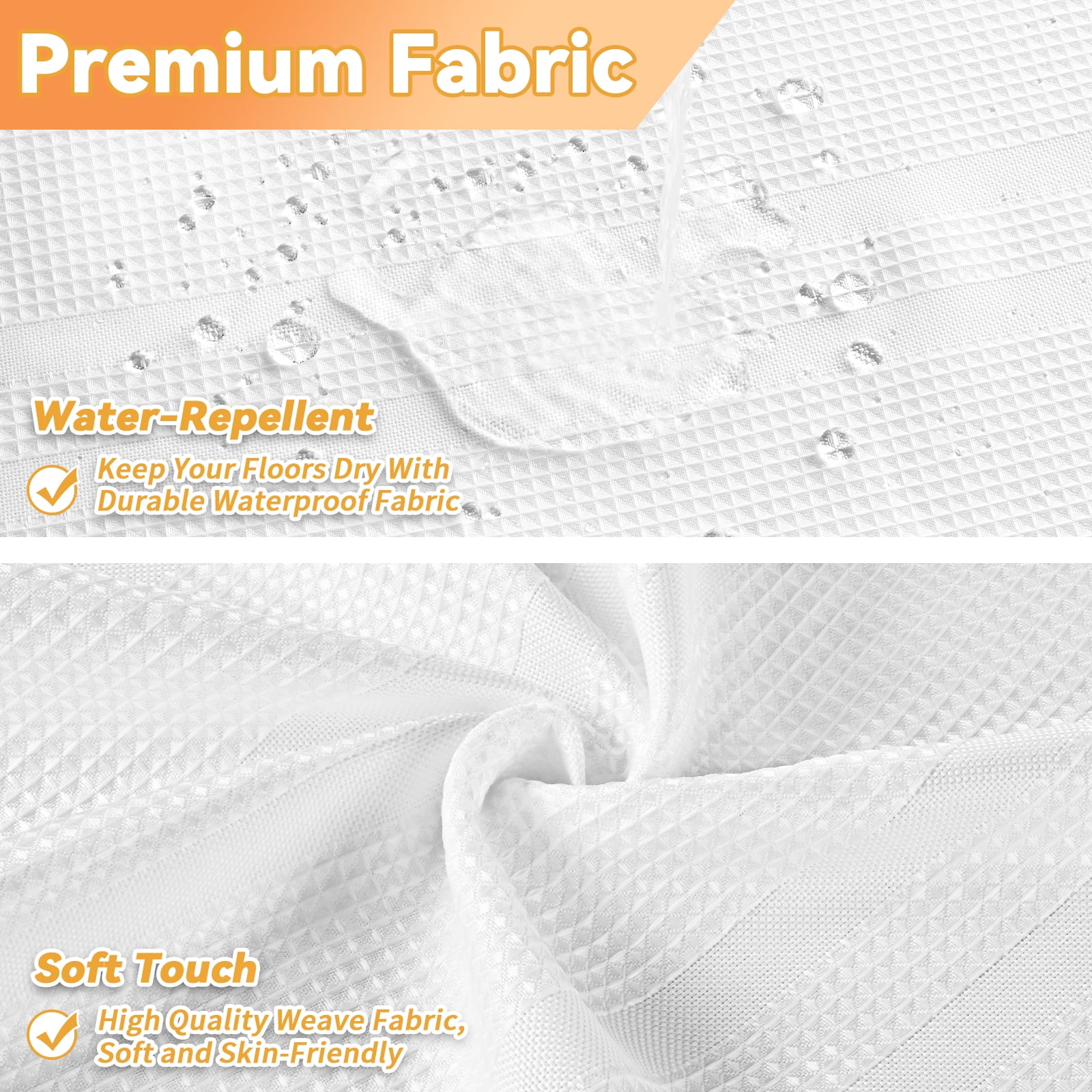 FRAMICS Waffle Weave Shower Curtain Sets with Rug, 14-Piece Striped Bathroom Sets with Hooks, Heavy-Duty Waterproof Fabric, Hotel Grade, White, 71.3" x 71.3"