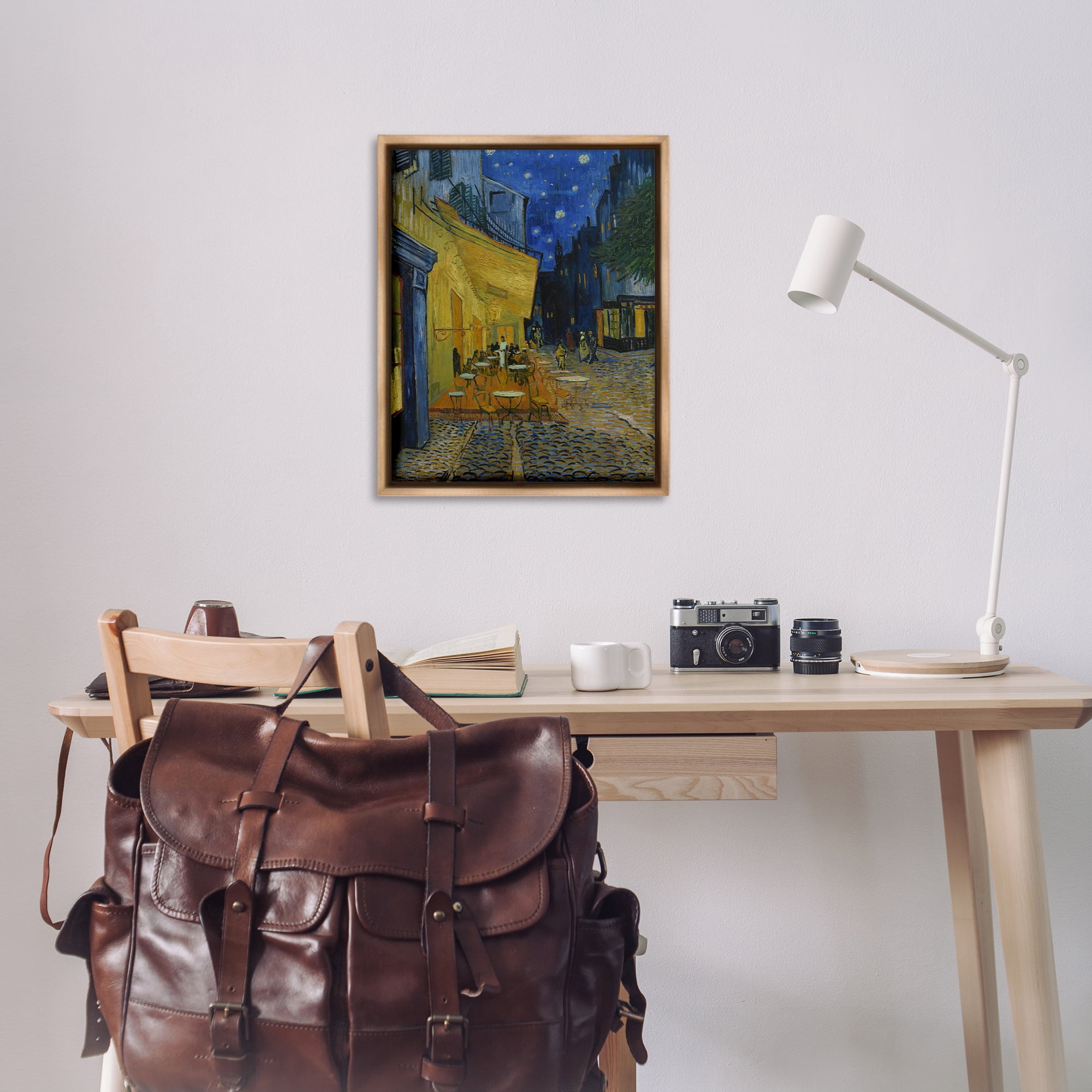 Stupell Industries Van Gogh Café Terrace at Night Scenic & Cityscapes Painting Brown Floater Framed Canvas Art Print Wall Art, 25 x 31