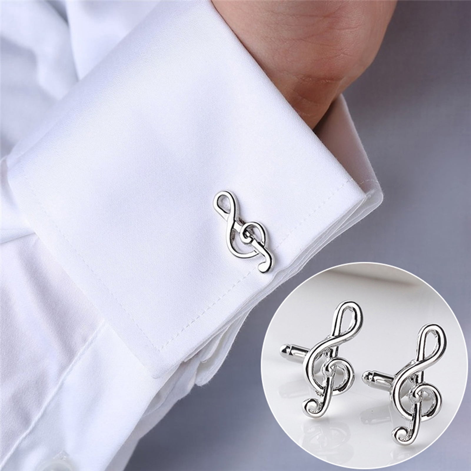 Besufy Male Cufflinks Silver Plated Music Notation Shape Alloy Men Cufflinks for Party Silver