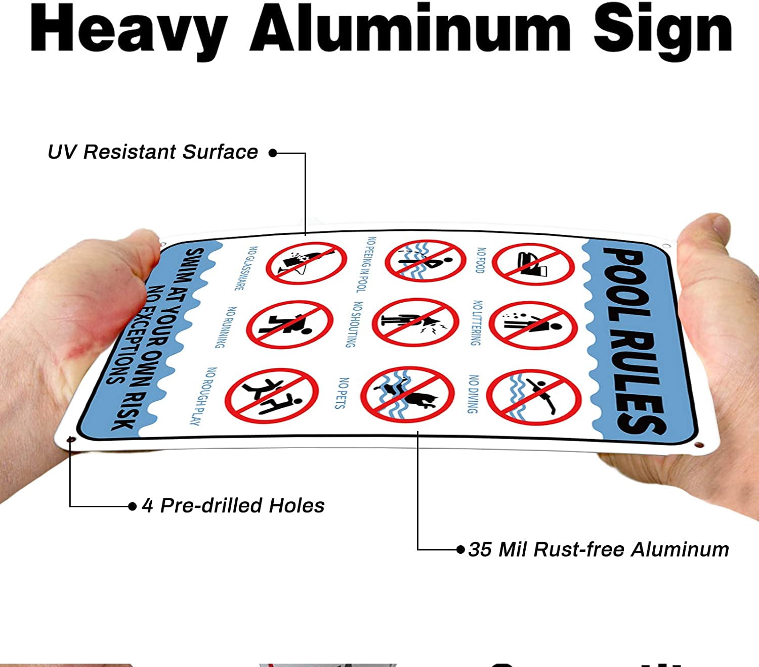 Schild Pool Rules – 2 Stück, 30,5x20,3 Cm, Aus Rostfreiem Aluminium, Reflektierend & Wetterfest
