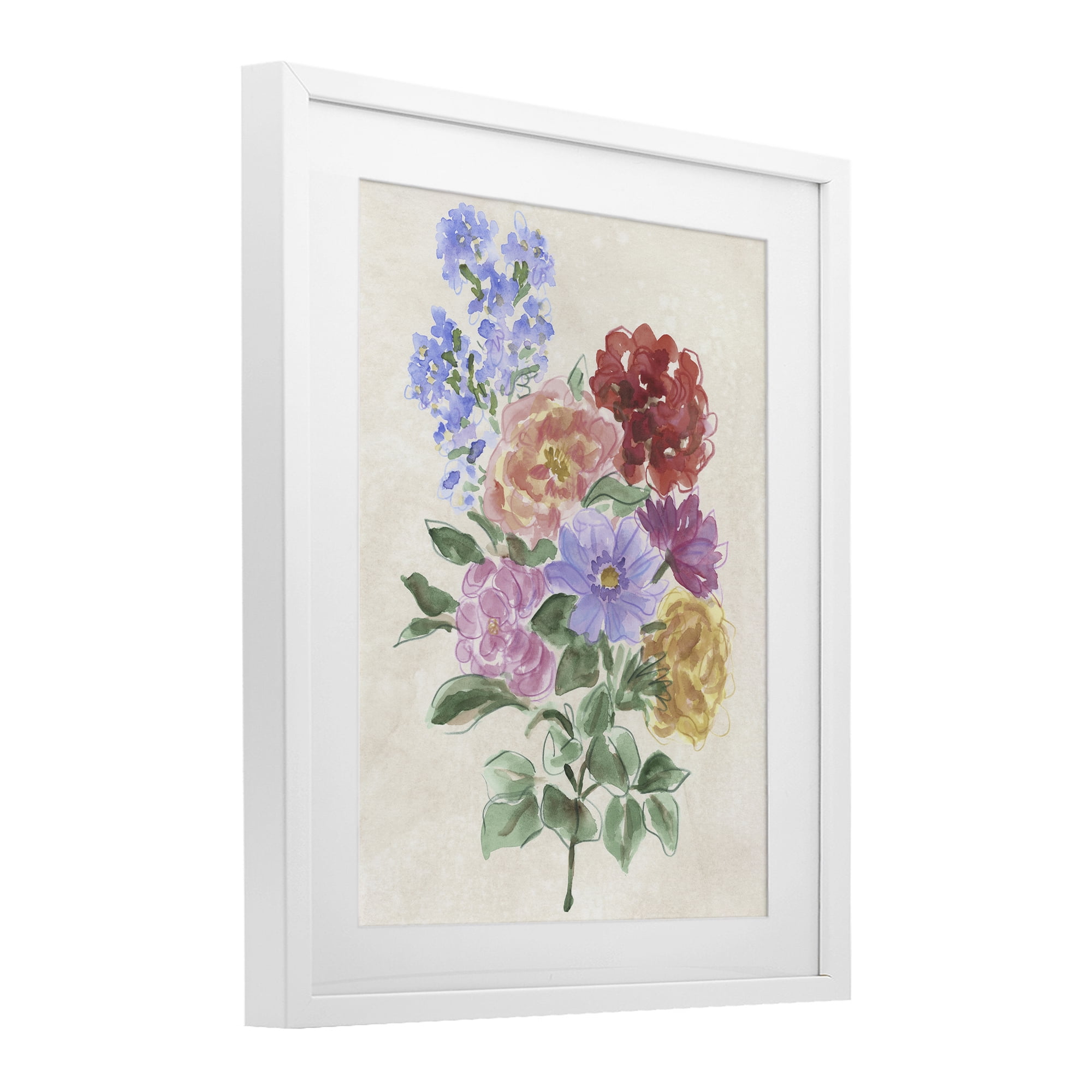 Stupell Industries Mixed Blooms on Parchment White Framed Print Under Glass, design by June Erica Vess