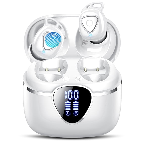 Cillso Wireless Earbuds Bluetooth 5.4 Headphones, 48H Total Playtime LED Digital Display Deep Bass Stereo Sound Clear Call Touch Control in-Ear Headphones Compatible with iPhone Android, White