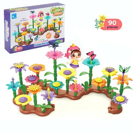 Flower Building Toy Set Flower Garden Building Toys for Girls Boys 3 4 5 6 7 Year Old Educational Stem Build Flower Garden Toy Kids Toddler Birthday Gift Ideas DIY Toddlers Craft for Kid