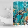 thumbnail image 2 of Shower Curtain Bathroom Set Turquoise Ocean Turtle Waterweed Waterproof Fabric Shower Curtains with Grommets&Hooks Coastal Yellow Starfish Privacy Bath Curtain for Bathtub 48x72in, 2 of 7