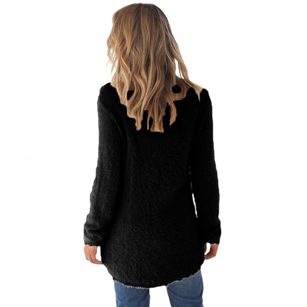 Kvindesolid Farve Casual Fleece Fluffy Crewneck Langærmet Mode Sweatshirts Toppe Pullovere