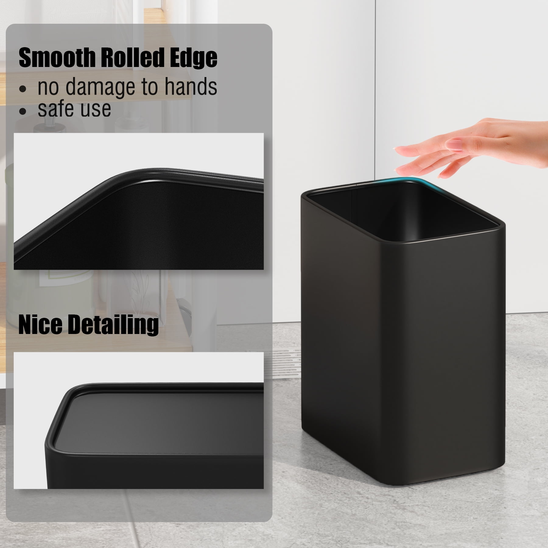 Cesun Small Bathroom Trash Can 2.1 Gallon Wastebasket, Modern Metal Garbage Can Office Waste Basket, Matte Black Stainless Steel Trash Bin for Bedroom, Home Office, Toilet, RV, near Desk, Under Sink