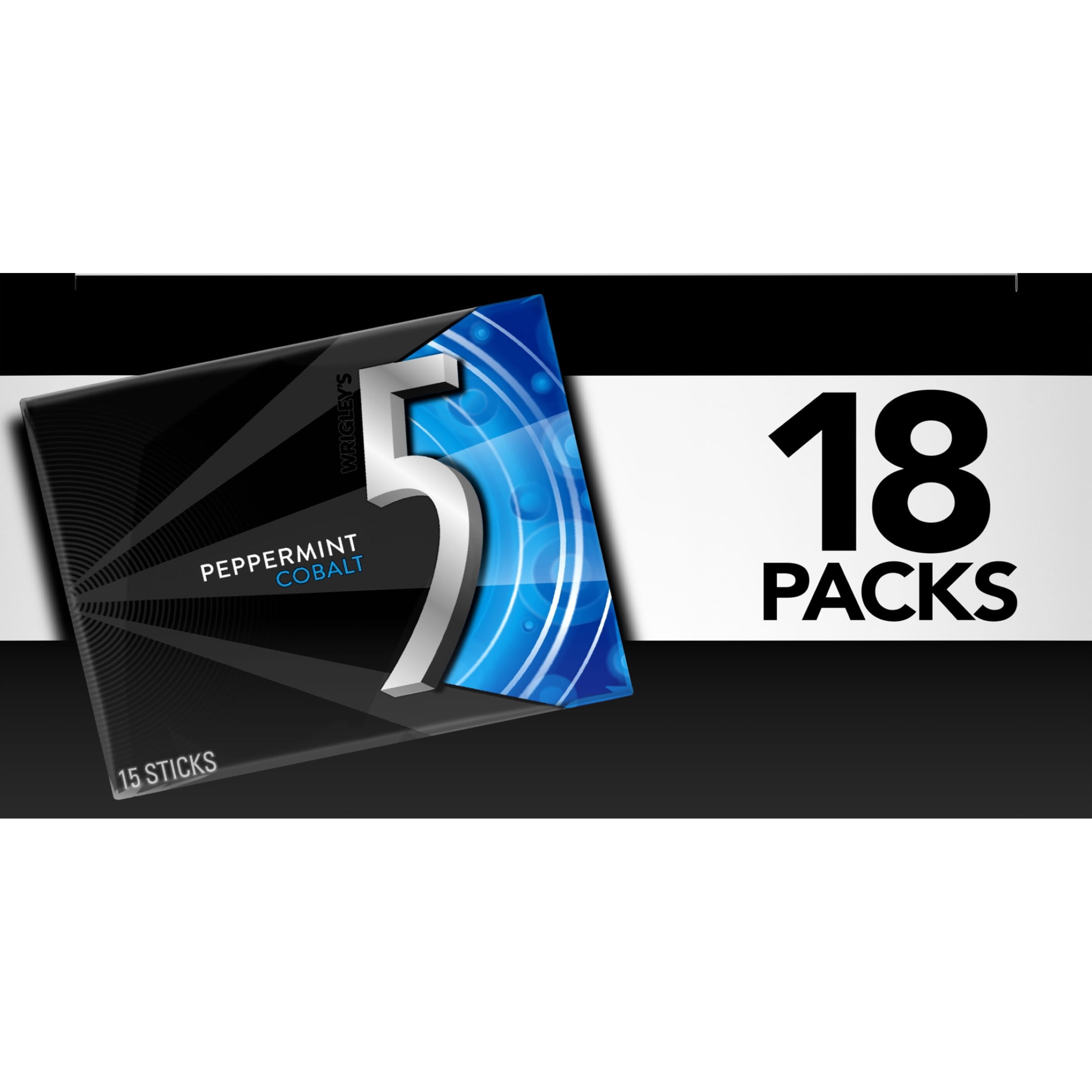 5 Gum Peppermint Cobalt Sugar-Free Mint Chewing Gum, 18 pk.