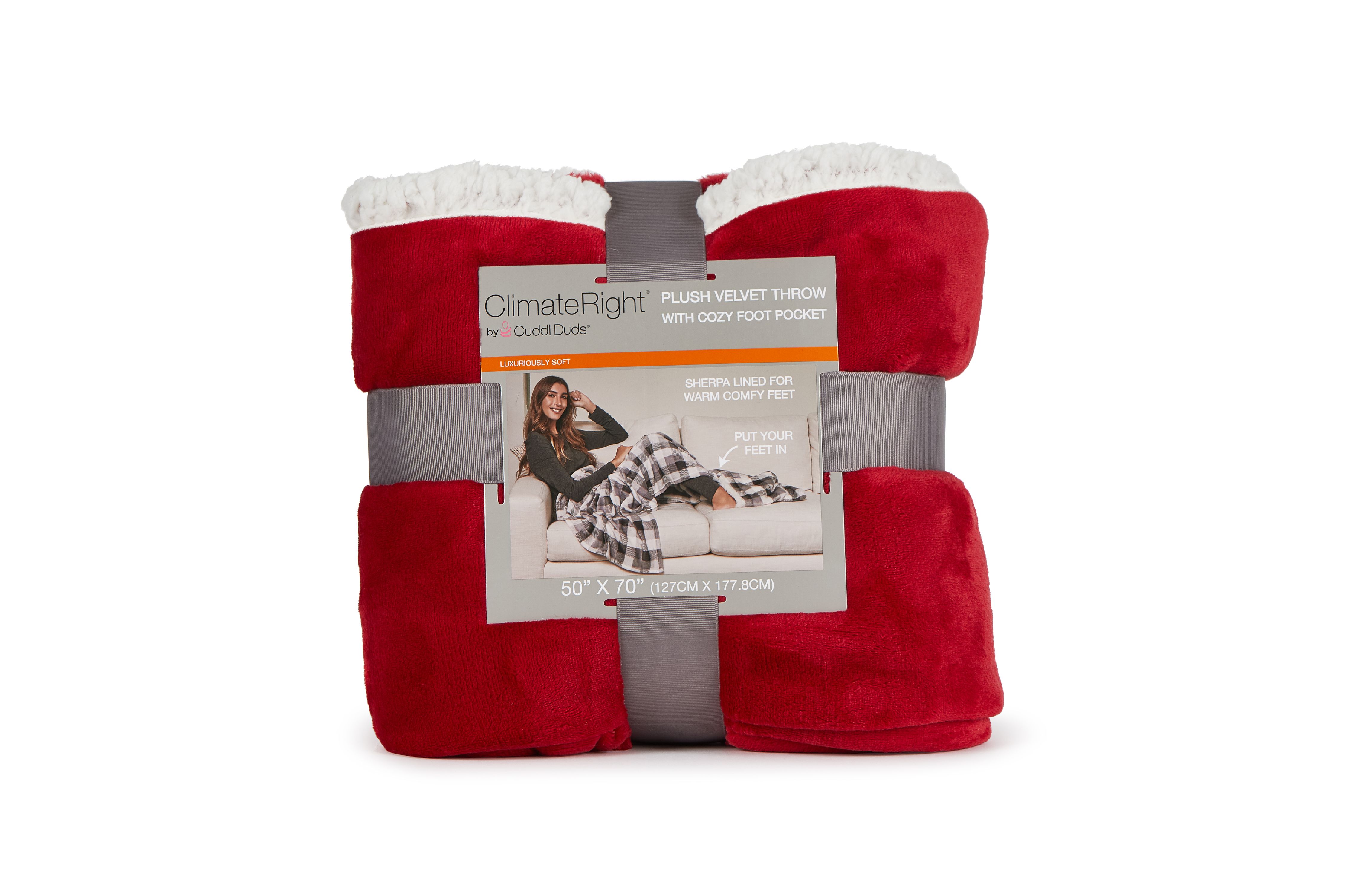 Cuddl Duds Oversized Throw Blanket with a Sherpa Foot Pocket, 50" x 70", Red - image 3 of 8