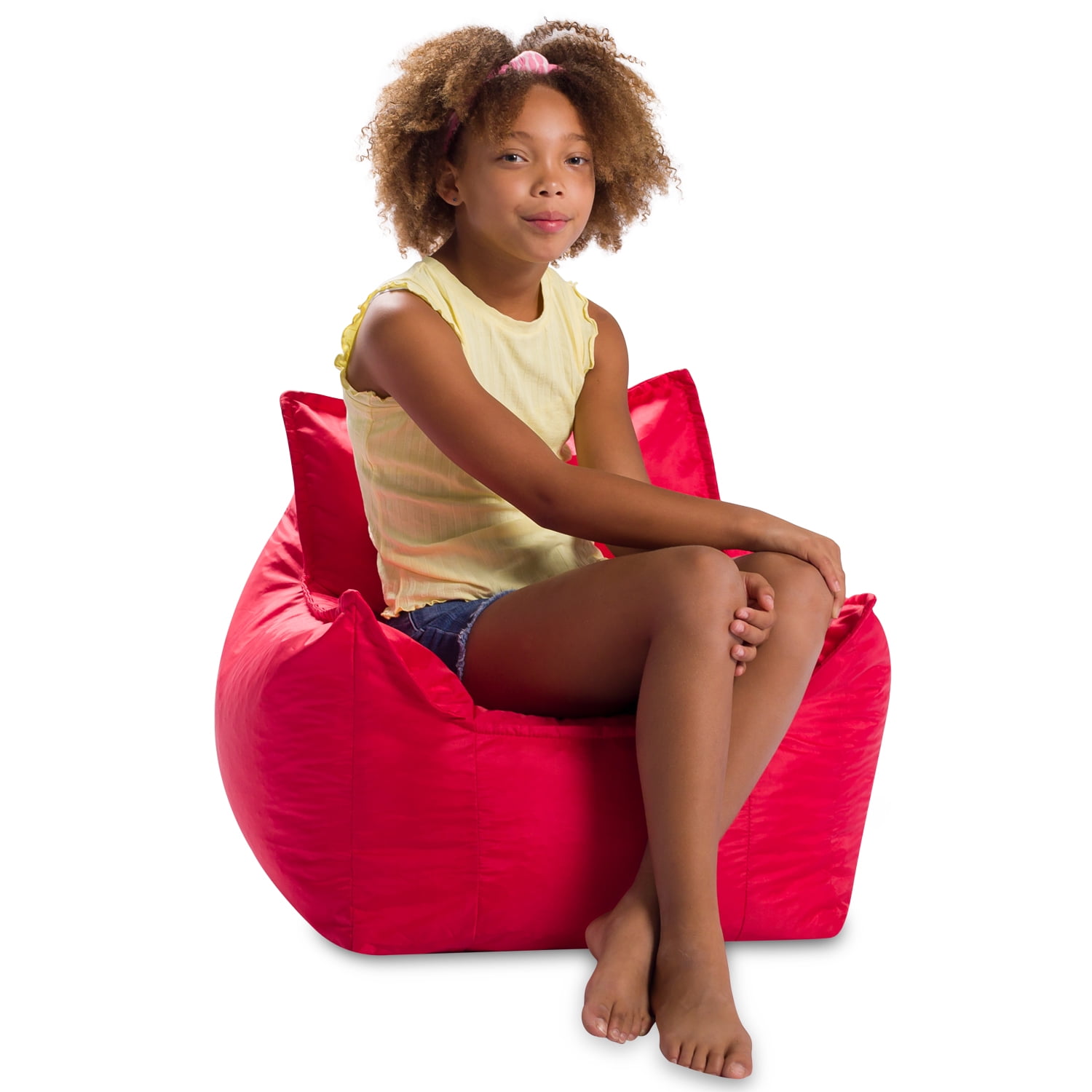 Posh Creations Structured Comfy Bean Bag Chair, for Kids, Newport Seat, 2.1 ft, Nylon-Red
