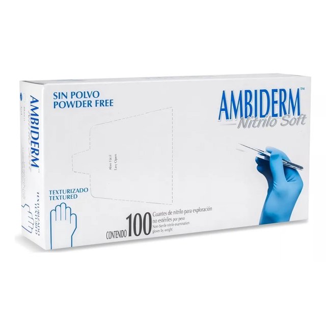 Guantes descartables antideslizantes Ambiderm Soft color azul talle PP de nitrilo x 100 unidades