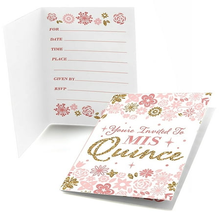 Mis Quince Anos - Fill in Quinceanera Sweet 15 Birthday Party Invitations (8 Count)