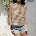 thumbnail image 3 of Delconic Women’s Sleeveless Round Neck Plaid Button Down Casual Vest Top with Gingham Pattern and Relaxed Fit for Everyday Wear Khaki M, 3 of 6