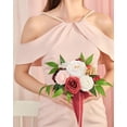 thumbnail image 3 of 7 Inch Artificial Flowers Wedding Bouquets for Bridesmaid, Set of 4, Rose Red & White Bride Tossing Bouquet for Wedding Ceremony Festivals Bridal Shower Rehearsal Dinner Vintage Party, 3 of 4