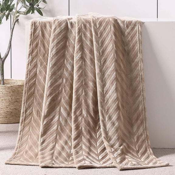 Whale Flotilla Soft Flannel Fleece Lightweight 50"x60" Throw Blanket, Brushed Chevron Design Fluffy Plush Cozy Blanket for All Seasons, Champagne