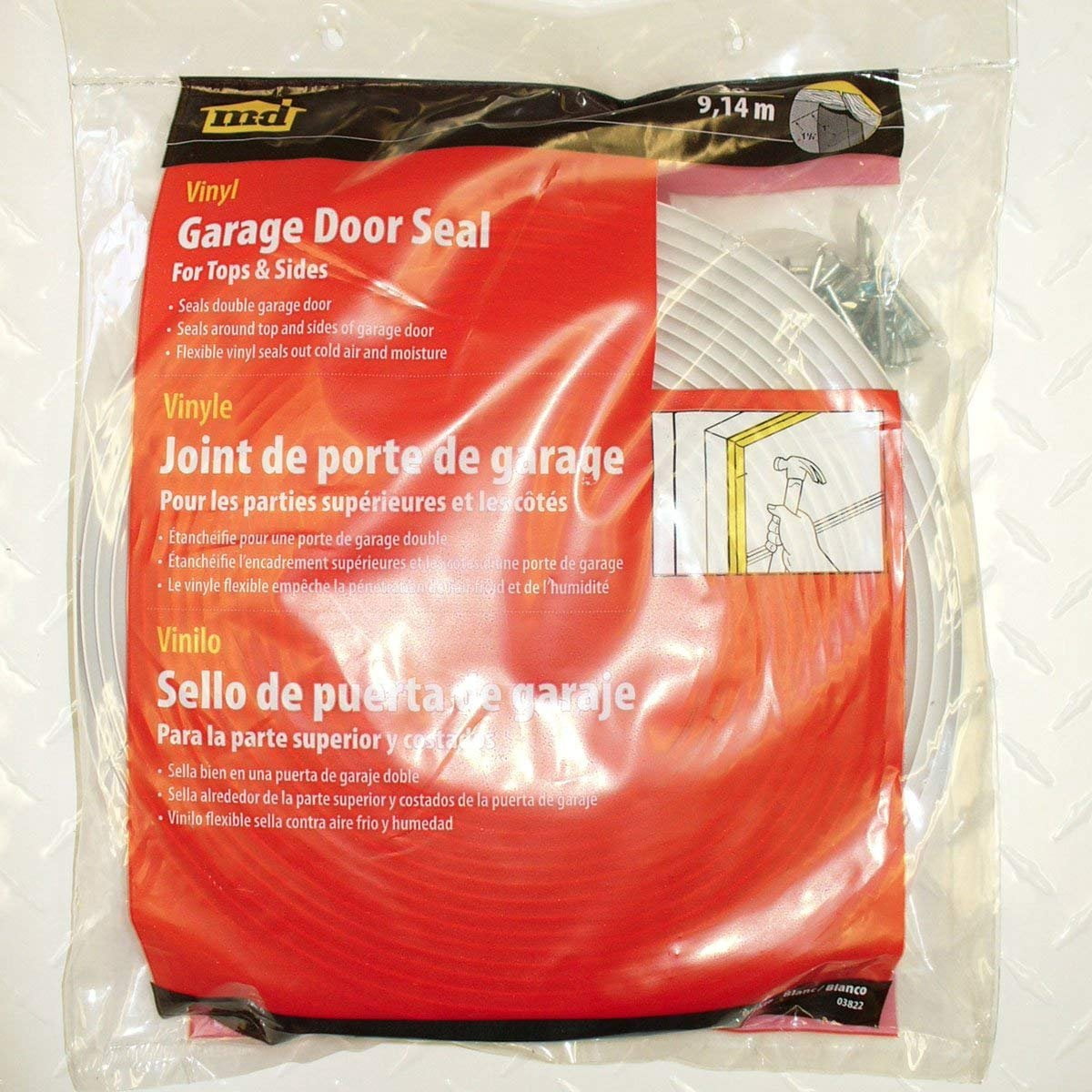 M-D Building Products 3822 Vinyl Garage Door Top and Sides Seal, 30 Feet, White
