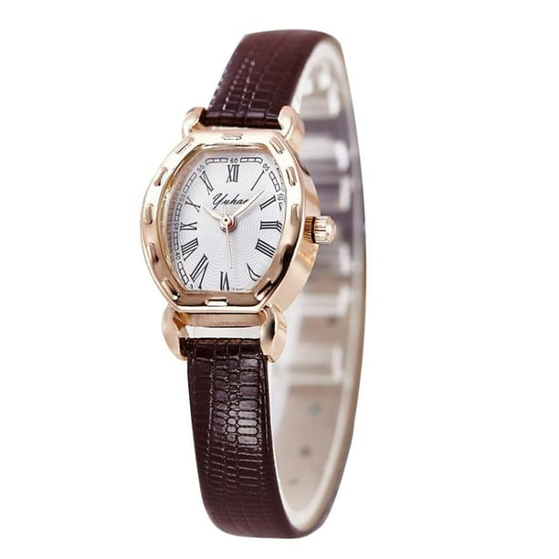 FLhrweasw Reloj de pulsera analógico de cuero PU Elegante Retro Mujer 5 colores para regalo (Café)