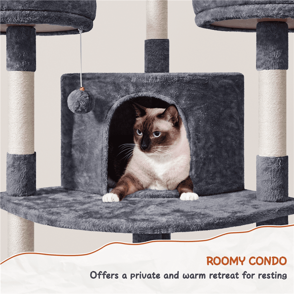 Alden Design 76"H Large Multilevel Cat Tree Tower with Condos and Perches, Dark Gray