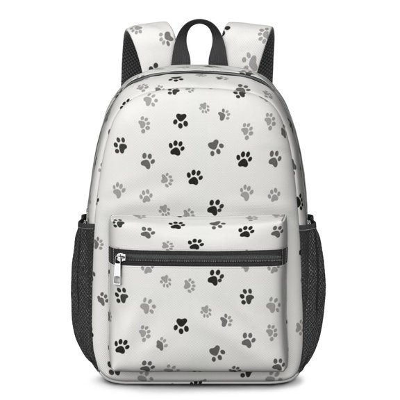 Dog Paw Print Gray White Pattern 17" School Backpacks for Teens,Waterproof Oxford Fabric,S-Shape Padded Straps for School,Travel,Hiking,Camping
