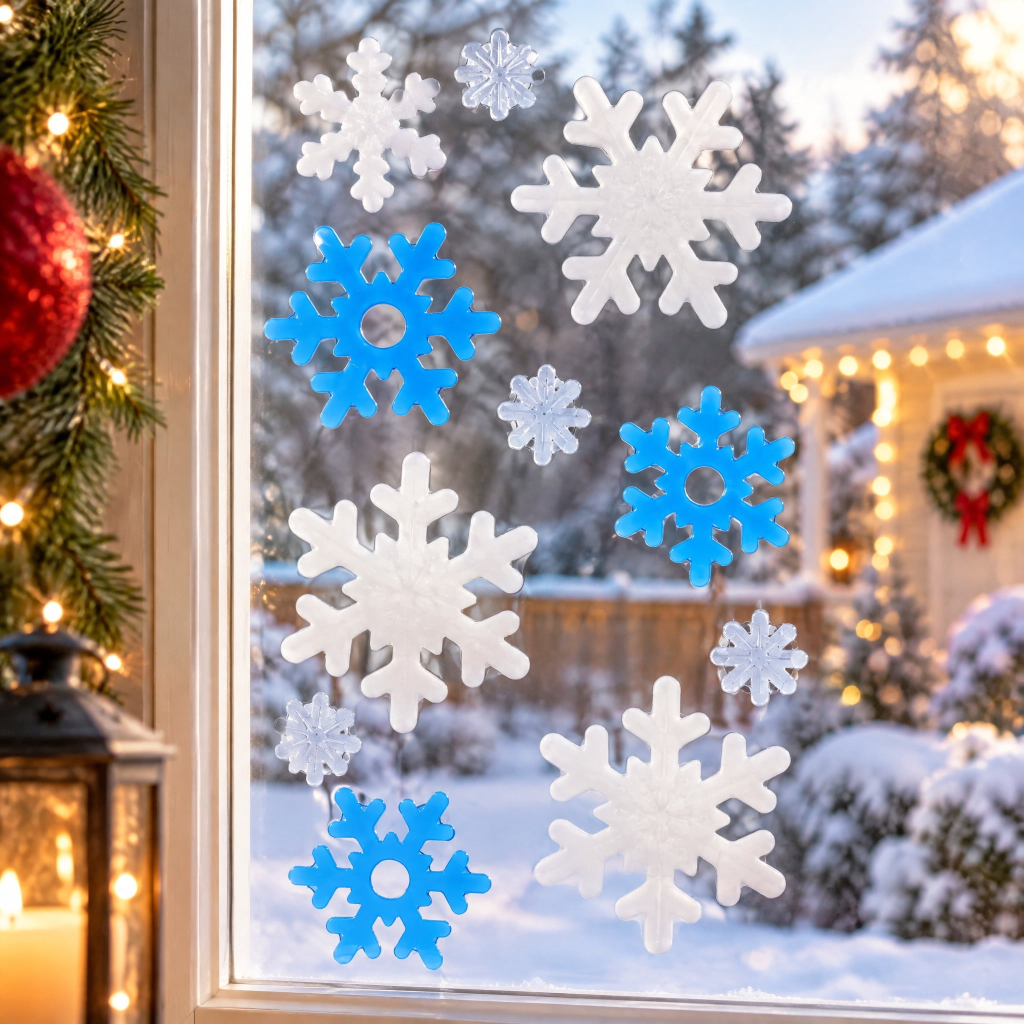 Snowflake Christmas Window Gel Clings, Blue and White, 5.5" x 11.8", by Holiday Time